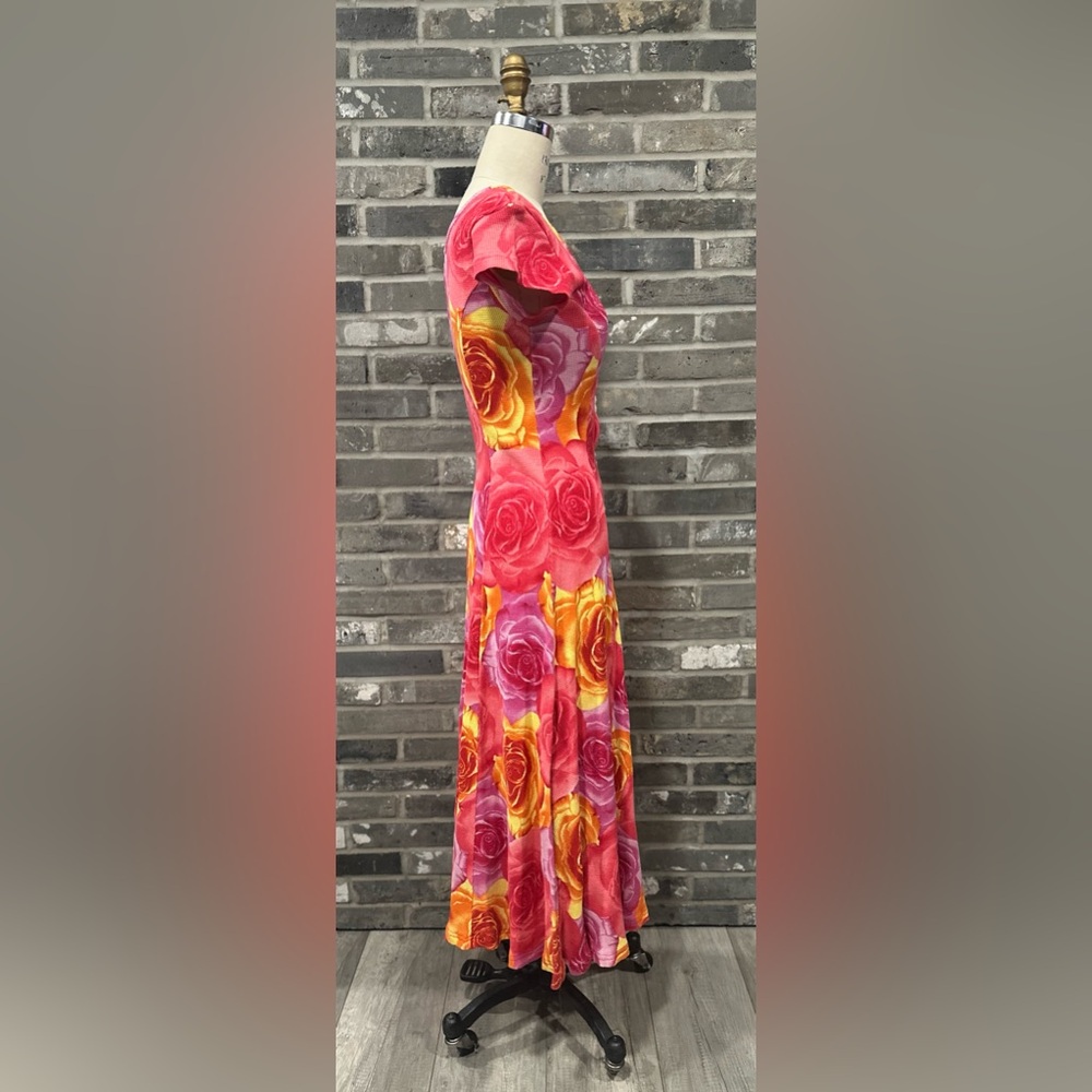 Vintage Y2K Style Rose Print Button-Front Maxi Dress - Picture 4 of 6